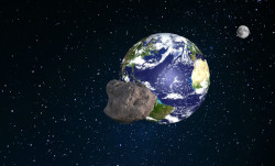 An asteroid with a diameter equal to half the height of the Pyramid of Cheops is flying towards Earth