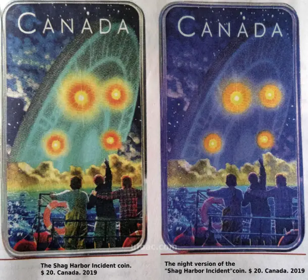 Coin: "The Shag Harbor Incident" and its " night version, $ 20, Canada, 2019. Photo from the magazine