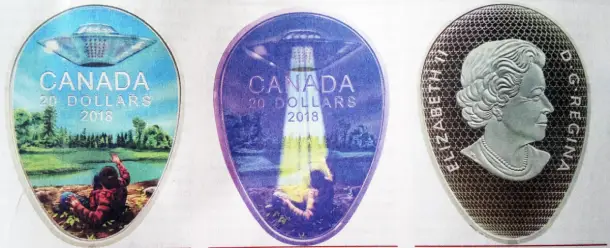 Coin: "The Falcon Lake Incident." $ 20. Canada, 2018 "Night" design and reverse side of both coins.