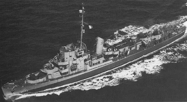 The U.S. Navy destroyer escort USS Eldridge (DE-173) underway at sea, circa in 1944.