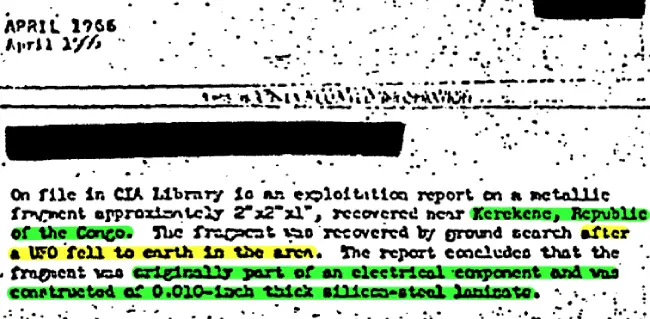 CIA report on UFO wreckage found