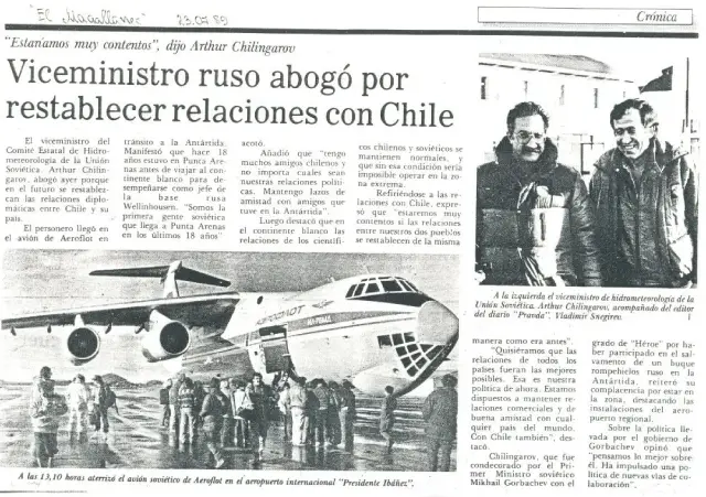 The head of the expedition A. N. Chilingarov in Chile during the IL-76 flight to Antarctica, 1986.