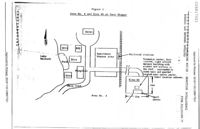 A map of the Sary-Shagan sites included in a more detailed CIA report.